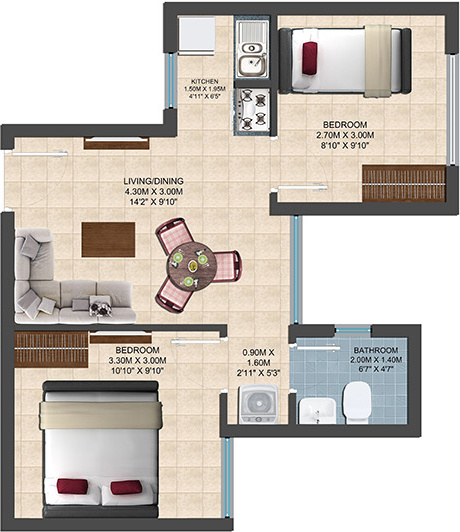 Casagrand Irene (2BHK+1T (590 sq ft) 590 sq ft)