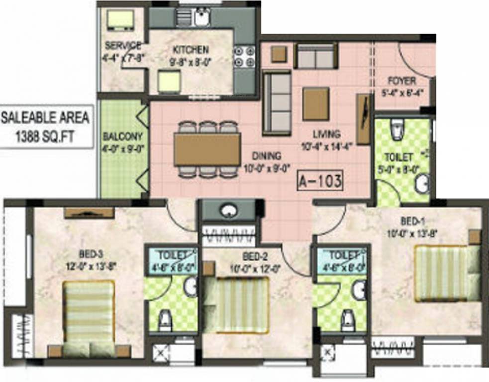 Pace Park Lane (3BHK+3T (1,388 sq ft) 1388 sq ft) Pace Park Lane (3BHK+3T (1,388 sq ft) 1388 sq ft)