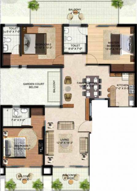 BPTP Monet Avant Floors (3BHK+3T (1,390 sq ft) 1390 sq ft)