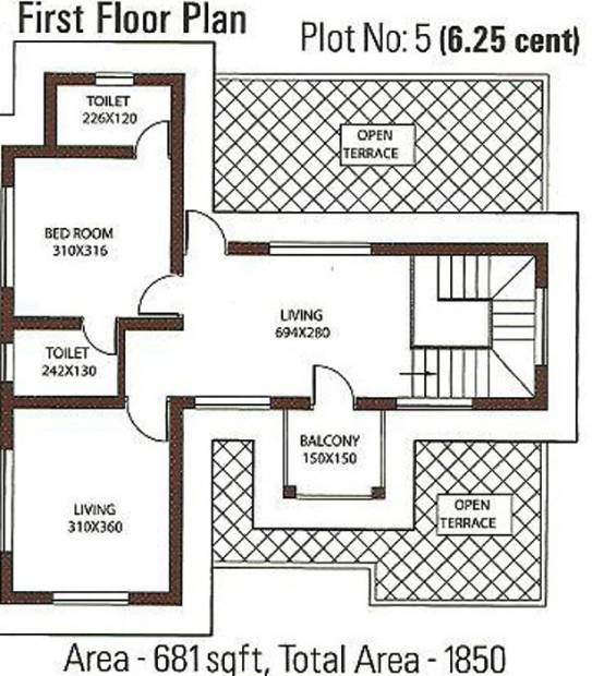 Bounteous Builders Bounty Meadows First Floor Plan (3BHK+4T (1,850 sq ft) 1850 sq ft)