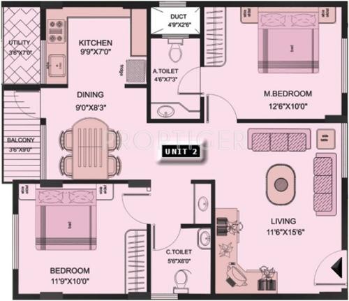 Active Meenakshi Paradise (2BHK+2T (1,050 sq ft) 1050 sq ft)