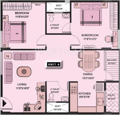 Active Meenakshi Paradise (2BHK+2T (1,125 sq ft) 1125 sq ft)