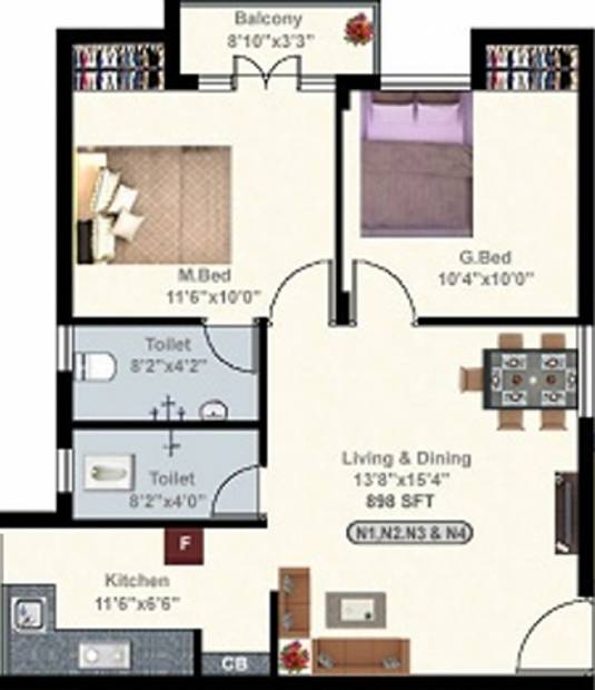 StepsStone Ananthaya (2BHK+2T (898 sq ft) 898 sq ft)