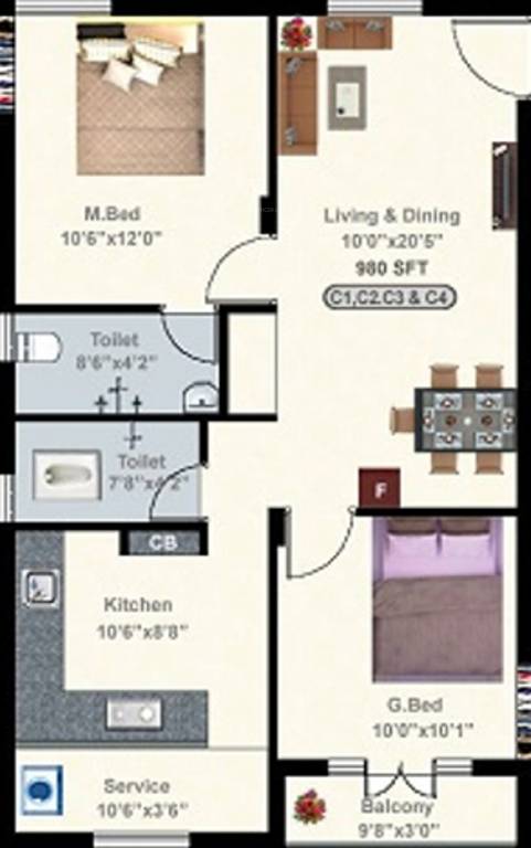 StepsStone Ananthaya (2BHK+2T (980 sq ft) 980 sq ft)