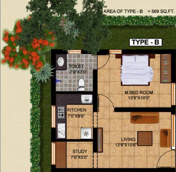 Serene Pelican II (1BHK+1T (569 sq ft) + Study Room 569 sq ft) Serene Pelican II (1BHK+1T (569 sq ft) + Study Room 569 sq ft)