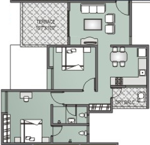 BK Sun Fantasy (2BHK+2T (969 sq ft) 969 sq ft)