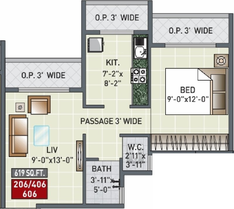 JP Swami Darshan (1BHK+1T (619 sq ft) 619 sq ft)