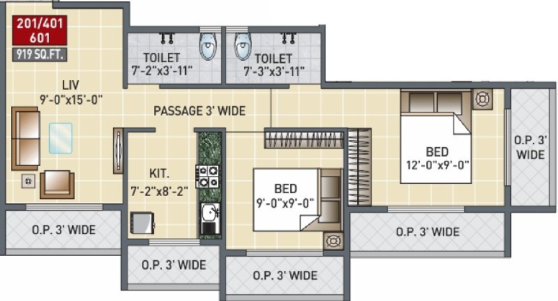 JP Swami Darshan (2BHK+2T (919 sq ft) 919 sq ft)