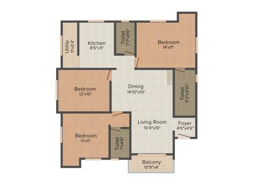 Pushkar Indraniraja Illam (3BHK+3T (1,425 sq ft) + Pooja Room 1425 sq ft)