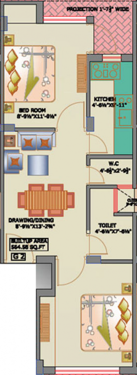 Pareek Shree Shyam Sarovar VIth (2BHK+2T (564.58 sq ft) 564 sq ft)