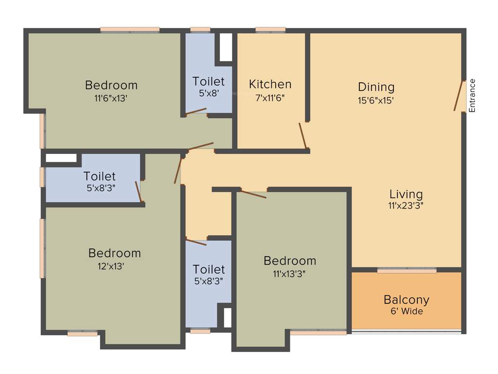 Merlin 5th Avenue (3BHK+3T (1,342 sq ft) 1342 sq ft)