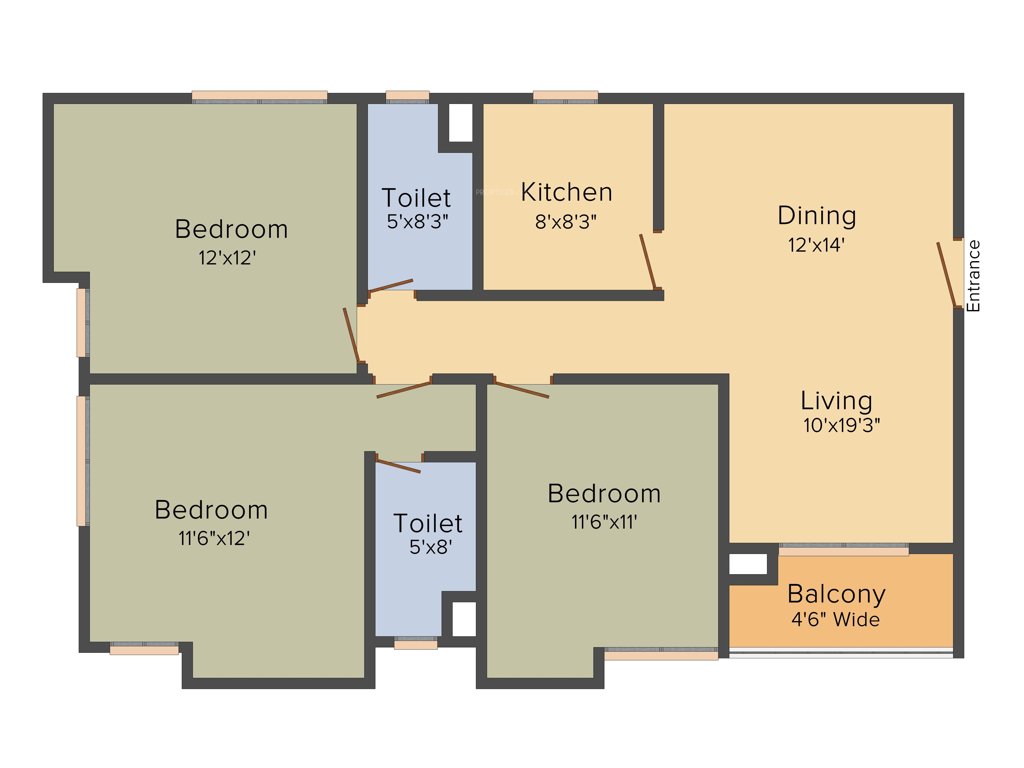 Merlin 5th Avenue (3BHK+2T (1,062 sq ft) 1062 sq ft)
