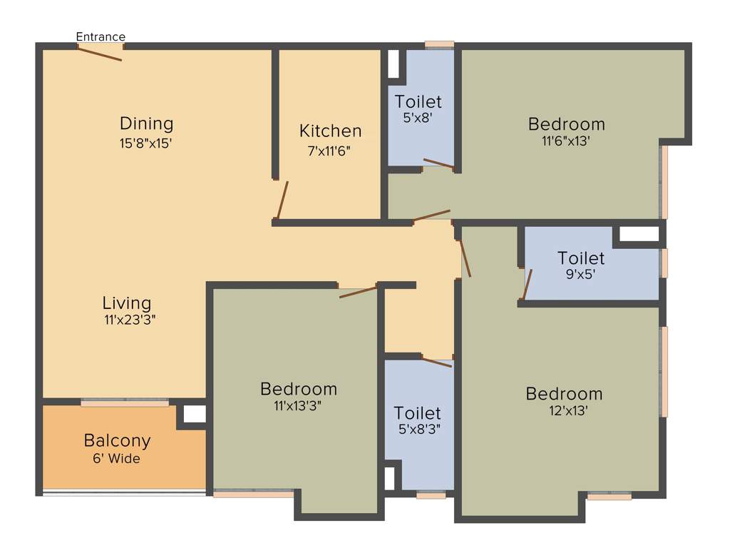 Merlin 5th Avenue (3BHK+3T (1,327 sq ft) 1327 sq ft)