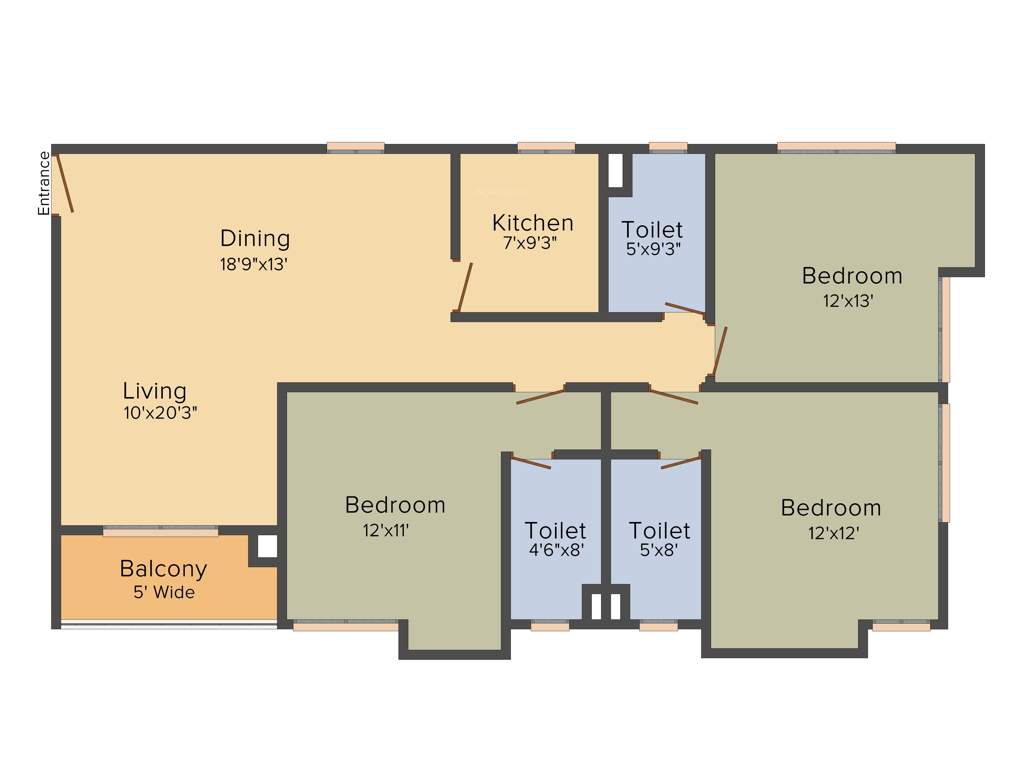 Merlin 5th Avenue (3BHK+3T (1,249 sq ft) 1249 sq ft)