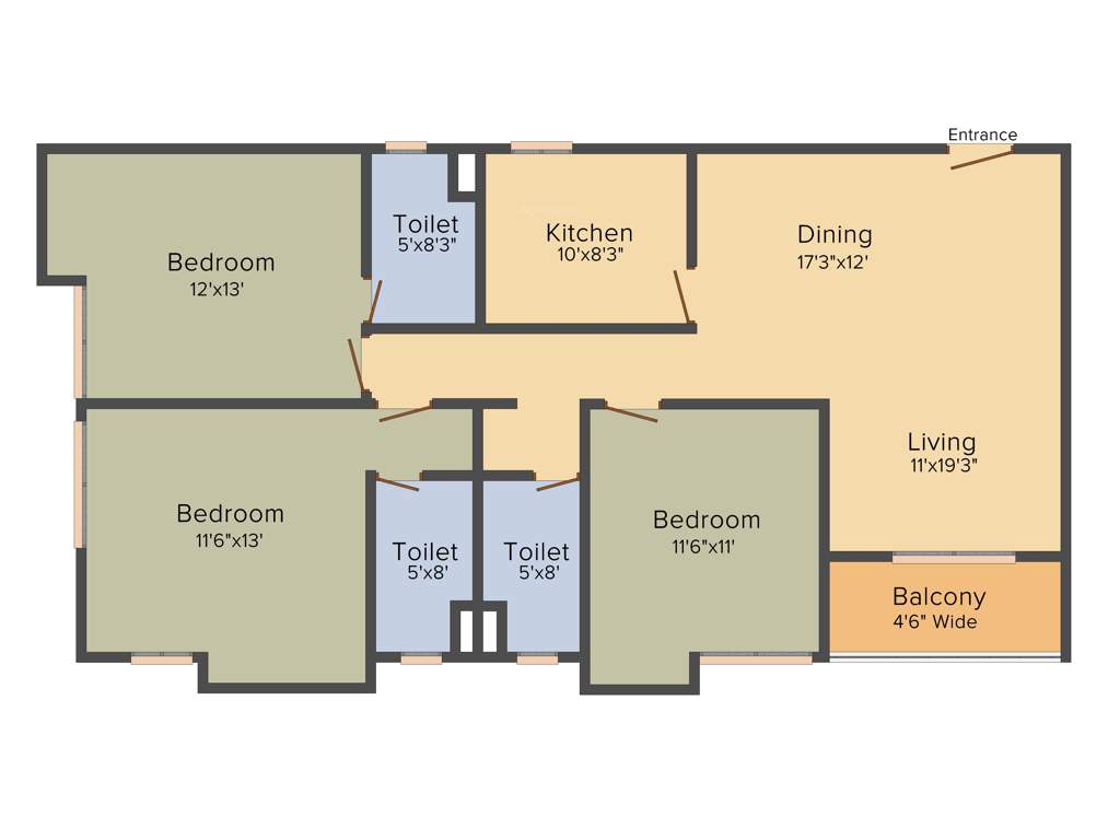Merlin 5th Avenue (3BHK+3T (1,233 sq ft) 1233 sq ft)