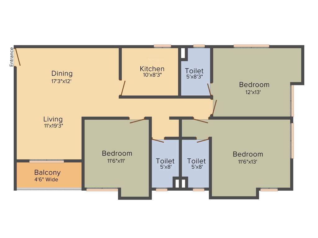 Merlin 5th Avenue (3BHK+3T (1,247 sq ft) 1247 sq ft)