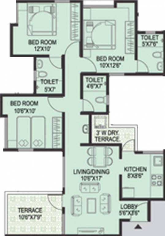 Sanjeevani Prestige Avenue (3BHK+3T (1,201 sq ft) 1201 sq ft)