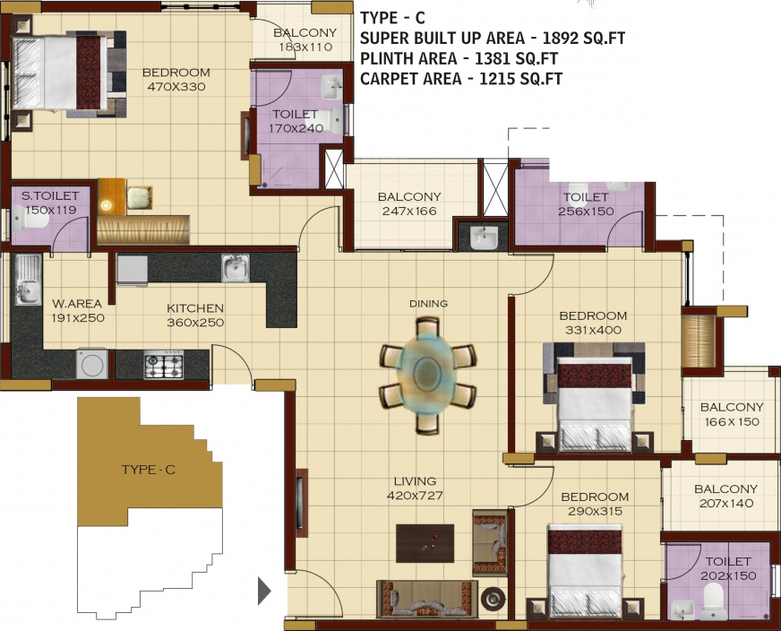 Cordon Trinity (3BHK+3T (1,892 sq ft) + Servant Room 1892 sq ft)