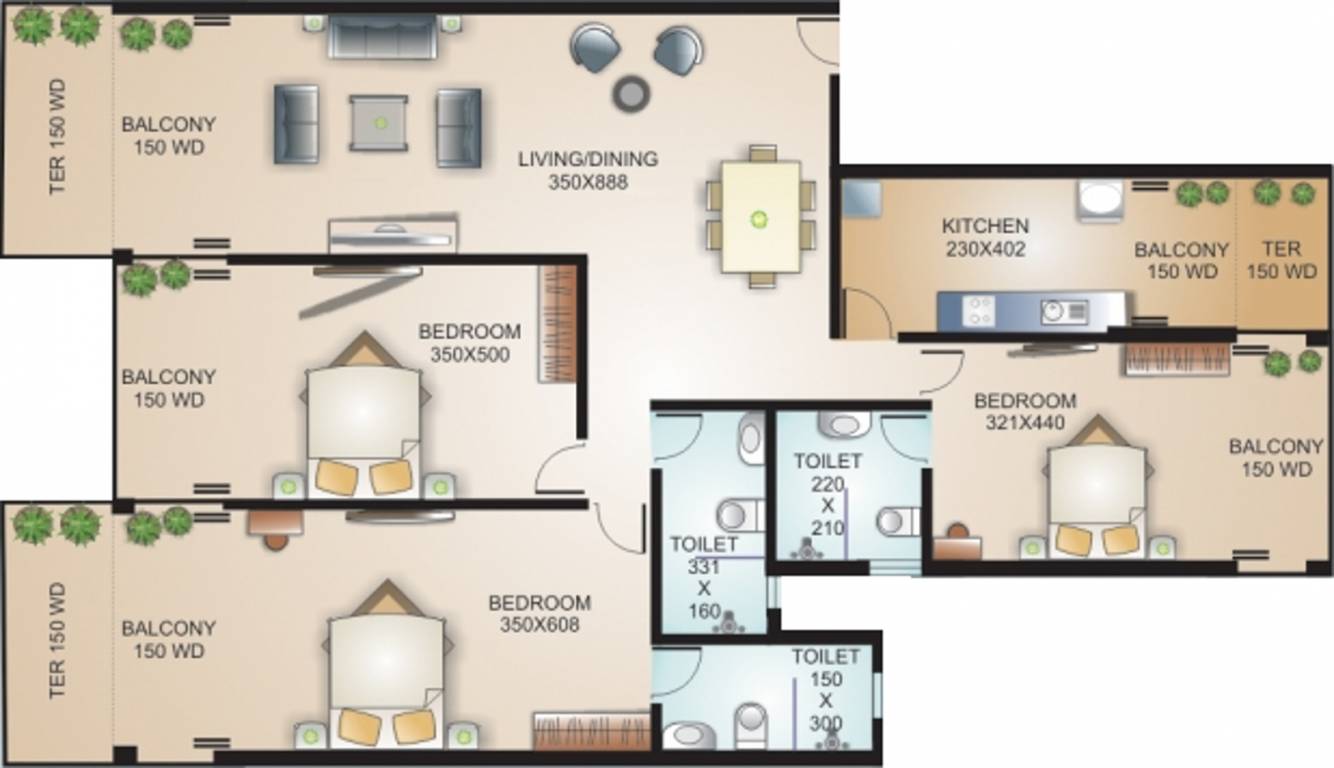 Models Royal Palms (3BHK+3T (2,185 sq ft) 2185 sq ft)