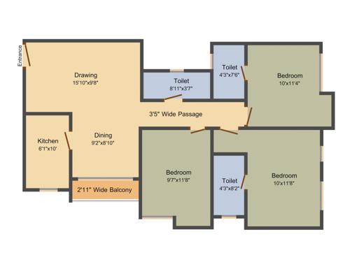 Purti Nest (3BHK+3T (1,304 sq ft) 1304 sq ft)