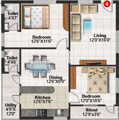 Hasini Platinum County (2BHK+2T (910 sq ft) 910 sq ft)