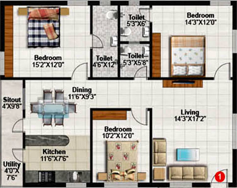 Hasini Platinum County (3BHK+3T (1,700 sq ft) 1700 sq ft)