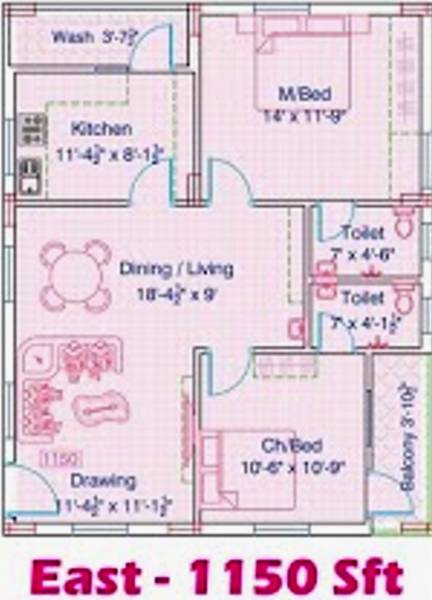 RM Fortune Dream (2BHK+2T (1,150 sq ft) 1150 sq ft)