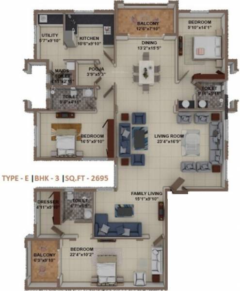 Pricol Urban Ville (3BHK+3T (2,695 sq ft) + Pooja Room 2695 sq ft)