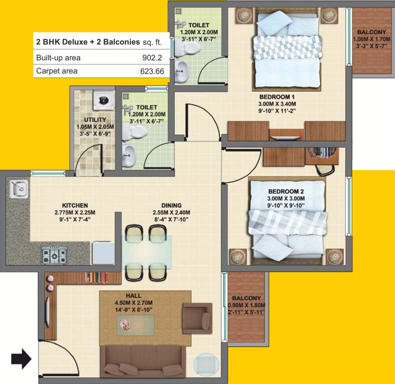 VBHC Palmhaven II (2BHK+2T (902 sq ft) 902 sq ft)