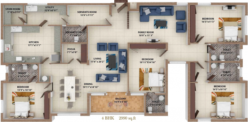 Pricol Aquitaine (4BHK+4T (2,990 sq ft) + Servant Room 2990 sq ft)
