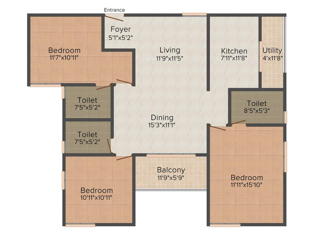 Shriram Luxor (3BHK+3T (1,550 sq ft) 1550 sq ft)