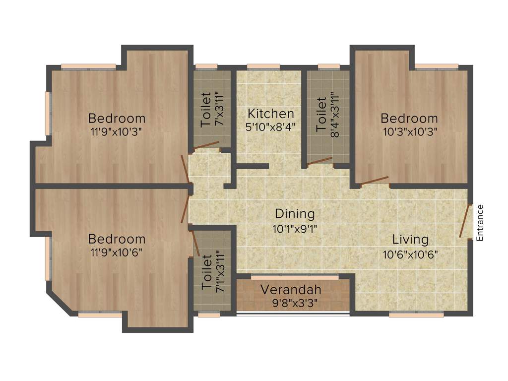 Eden Saffron (3BHK+3T (1,216 sq ft) 1216 sq ft)