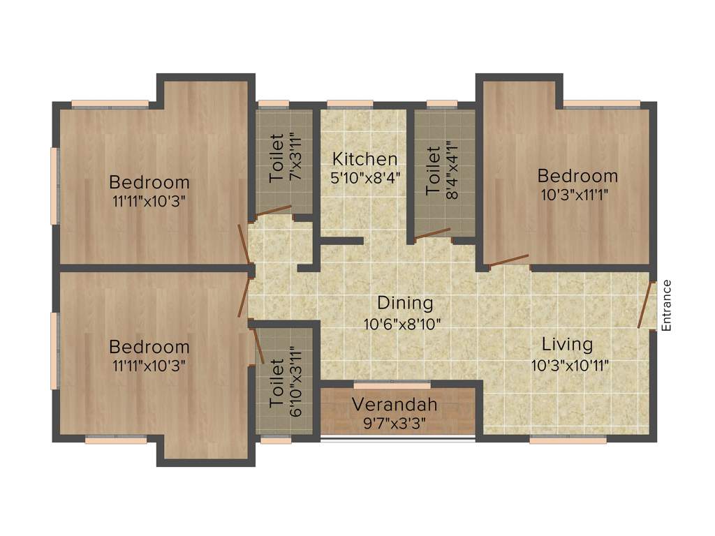 Eden Saffron (3BHK+3T (1,223 sq ft) 1223 sq ft)