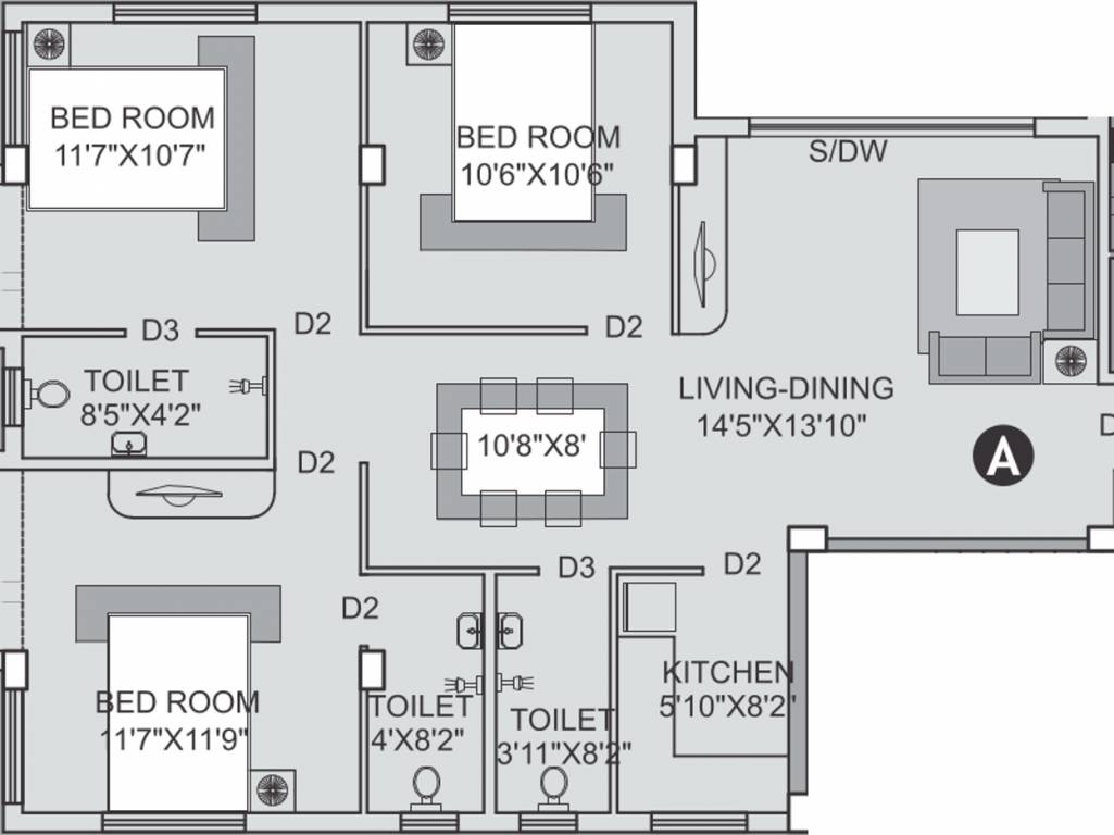 Eden Elements (3BHK+3T (1,380 sq ft) 1380 sq ft)