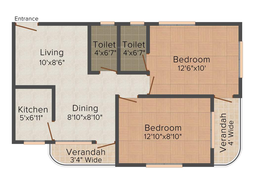 Orchid Gangour Residency (2BHK+2T (844 sq ft) 844 sq ft)
