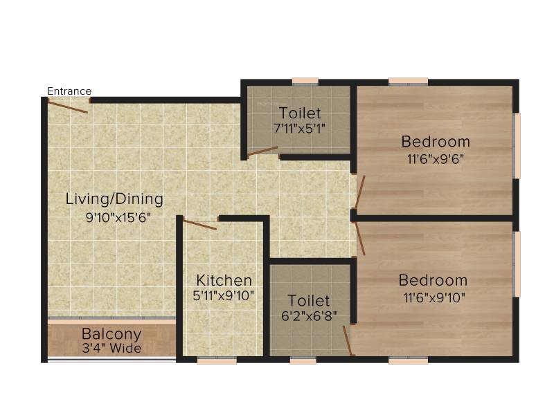 Rabindra Dunlop Residency (2BHK+2T (923 sq ft) 923 sq ft)