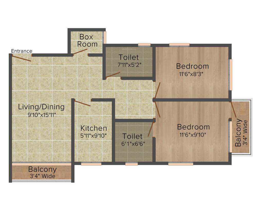 Rabindra Dunlop Residency (2BHK+2T (950 sq ft) 950 sq ft)