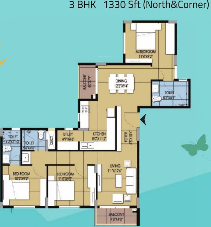 Sipani Bliss II (3BHK+3T (1,330 sq ft) 1330 sq ft)
