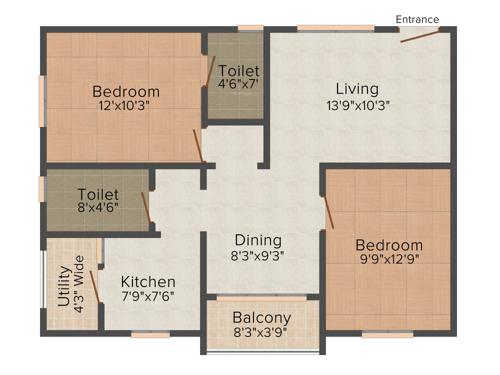Active Group Pearl Place 2BHK+2T (1,000 sq ft)