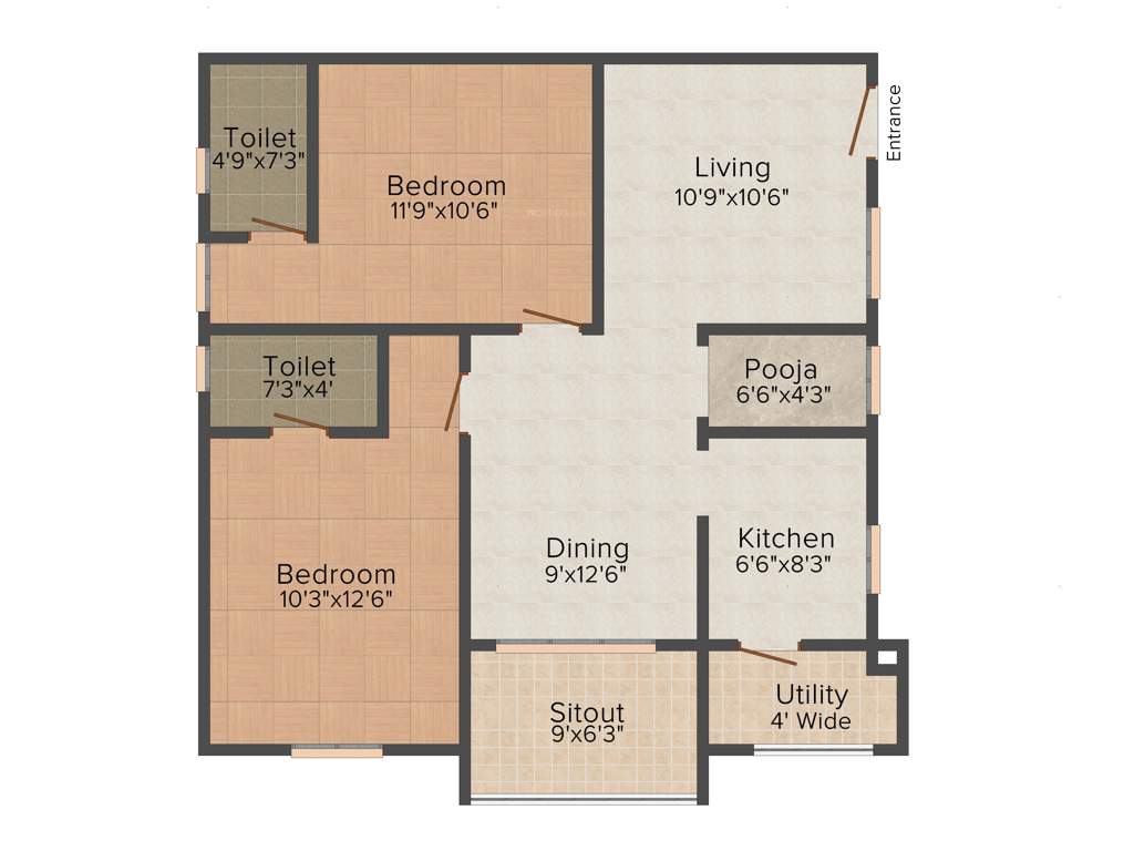 Active Group Pearl Place 2BHK+2T (1,050 sq ft) + Pooja Room