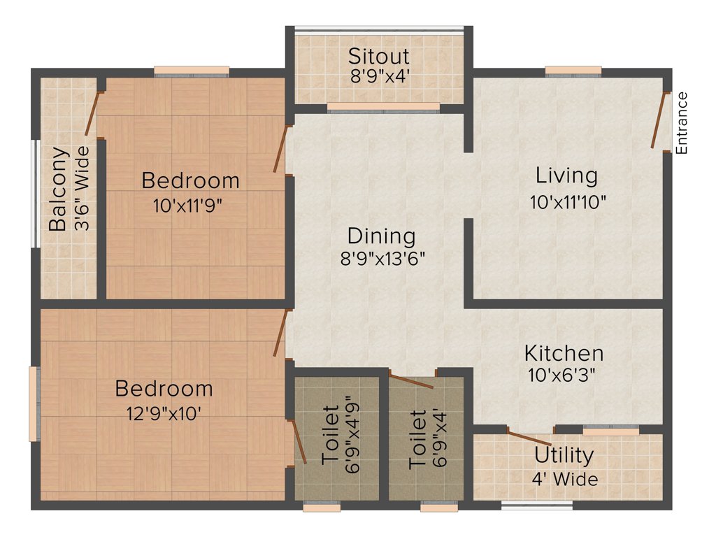 Active Group Pearl Place 2BHK+2T (1,025 sq ft)