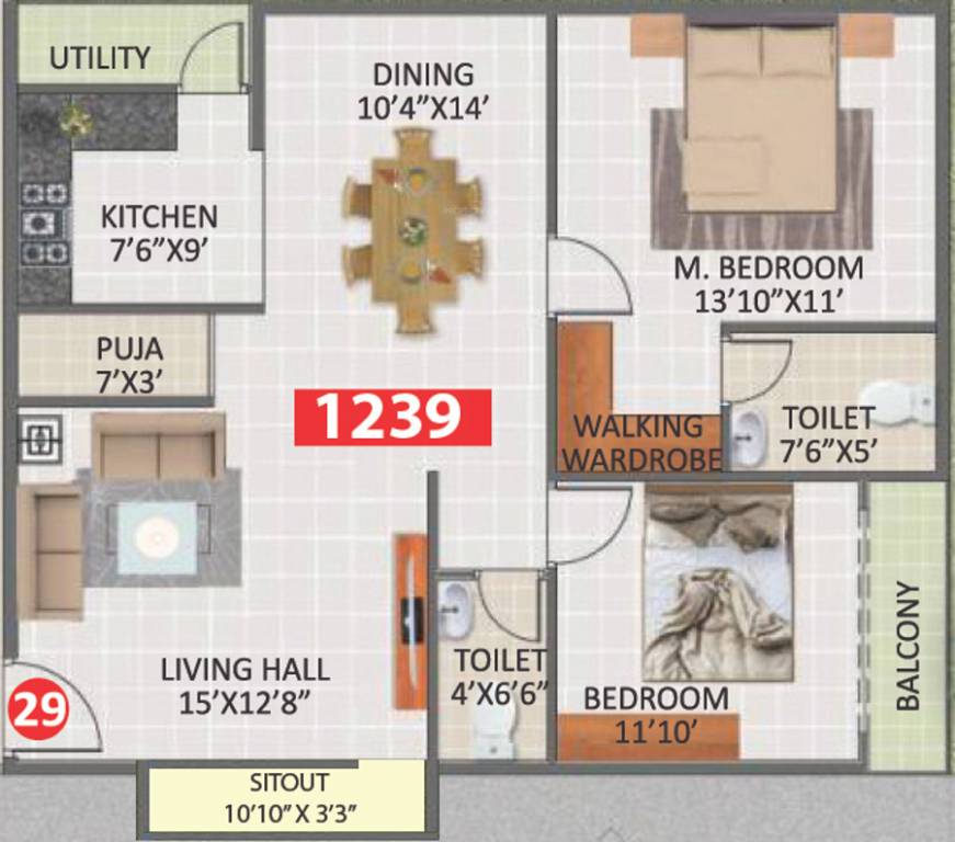 ADI North Lake (2BHK+2T (1,239 sq ft) + Pooja Room 1239 sq ft) ADI North Lake (2BHK+2T (1,239 sq ft) + Pooja Room 1239 sq ft)