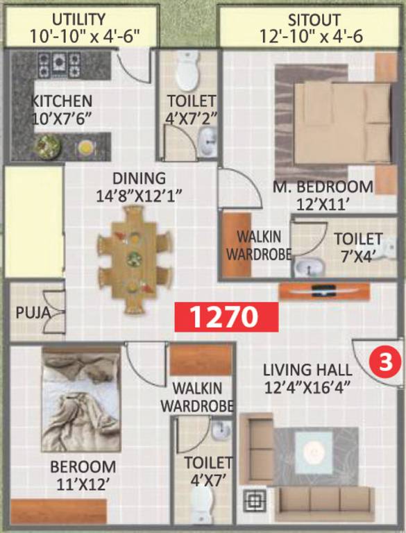 ADI North Lake (2BHK+2T (1,270 sq ft) + Pooja Room 1270 sq ft) ADI North Lake (2BHK+2T (1,270 sq ft) + Pooja Room 1270 sq ft)