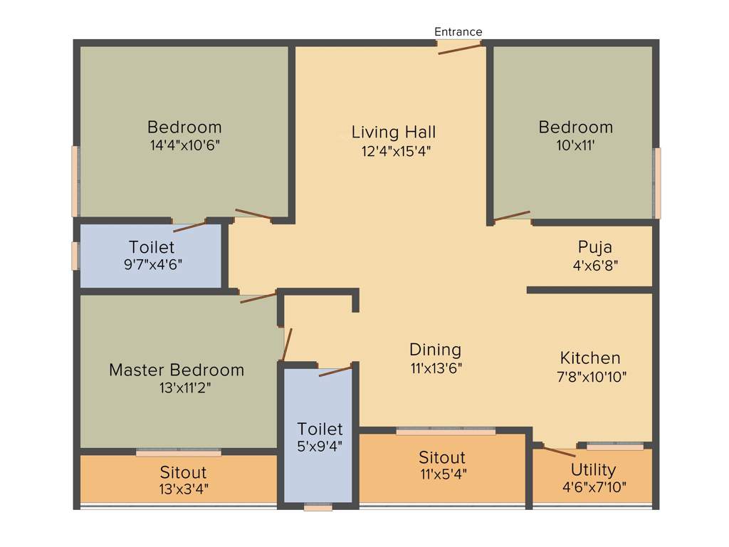 ADI North Lake (3BHK+3T (1,476 sq ft) + Pooja Room 1476 sq ft)