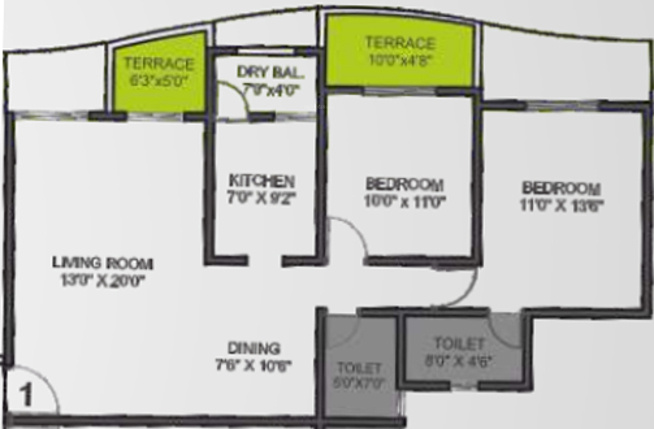 VTP Urban Life (2BHK+2T (1,181 sq ft) 1181 sq ft)