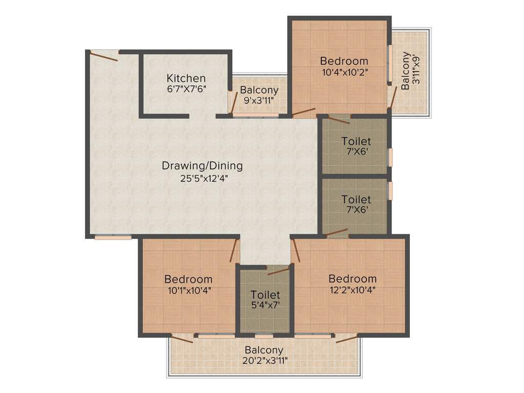 Aryans The Habitat (3BHK+3T (1,250 sq ft) 1250 sq ft)