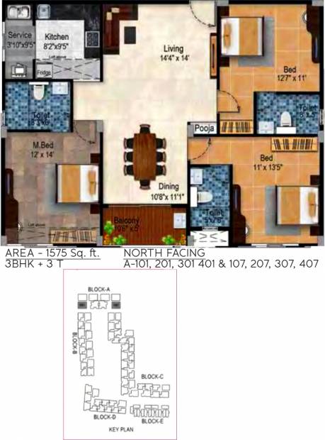 Tulive Dakshin (3BHK+3T (1,575 sq ft) + Pooja Room 1575 sq ft)