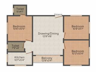 Jeet Omega (3BHK+2T (1,109 sq ft) 1109 sq ft)