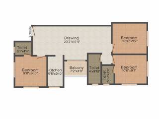 Jeet Omega (3BHK+3T (1,169 sq ft) 1169 sq ft)