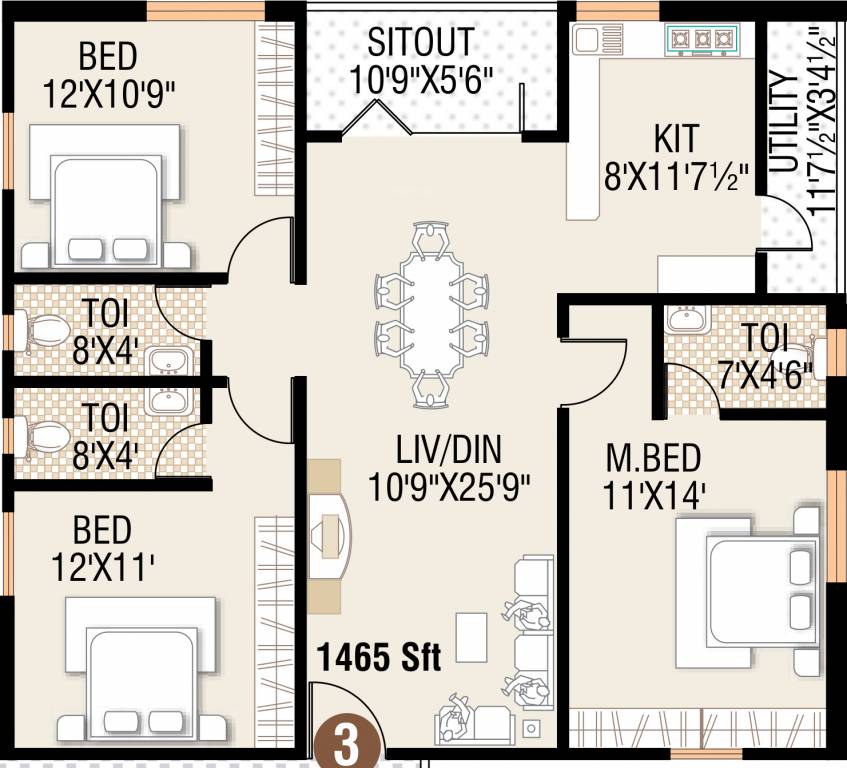 Jaya Bharathi ADR Jaya Bharathi Heights (3BHK+3T (1,465 sq ft) 1465 sq ft)